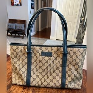 Vintage Gucci tote, signature canvas with blue trim